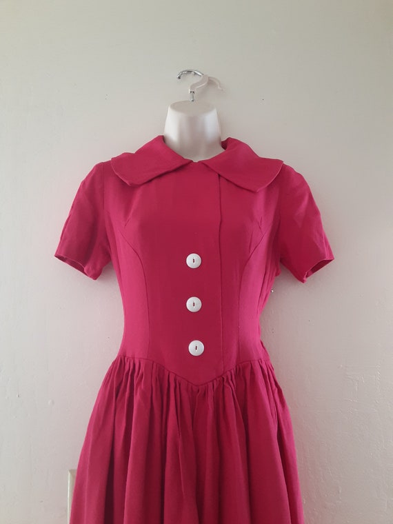Vintage 80s-does-50s raspberry pink dress with sha