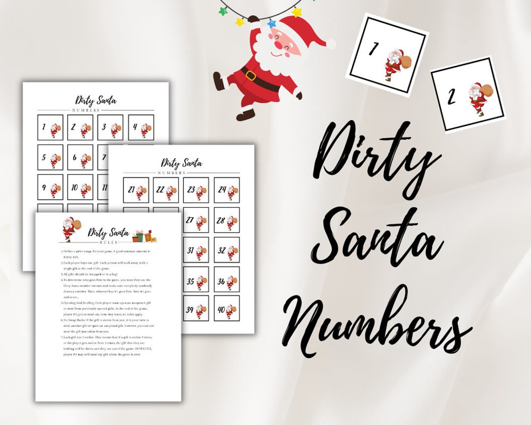 Dirty Santa Numbers, Dirty Santa Gift, Dirty Santa Rules, White