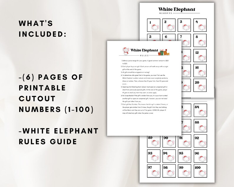 White Elephant Numbers, White Elephant Gifts Funny, White Elephant ...