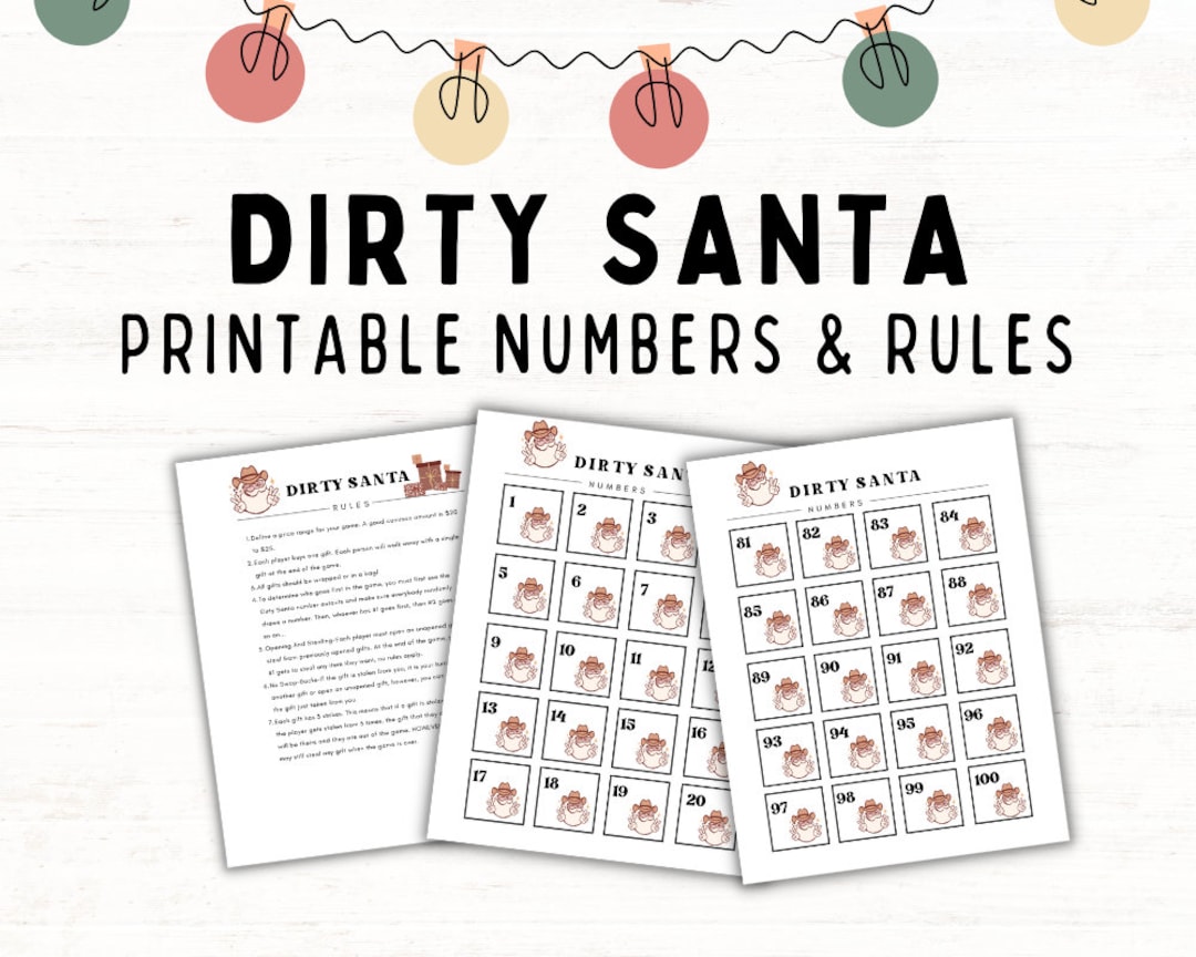Dirty Santa Numbers, Dirty Santa Gift, Dirty Santa Rules, White