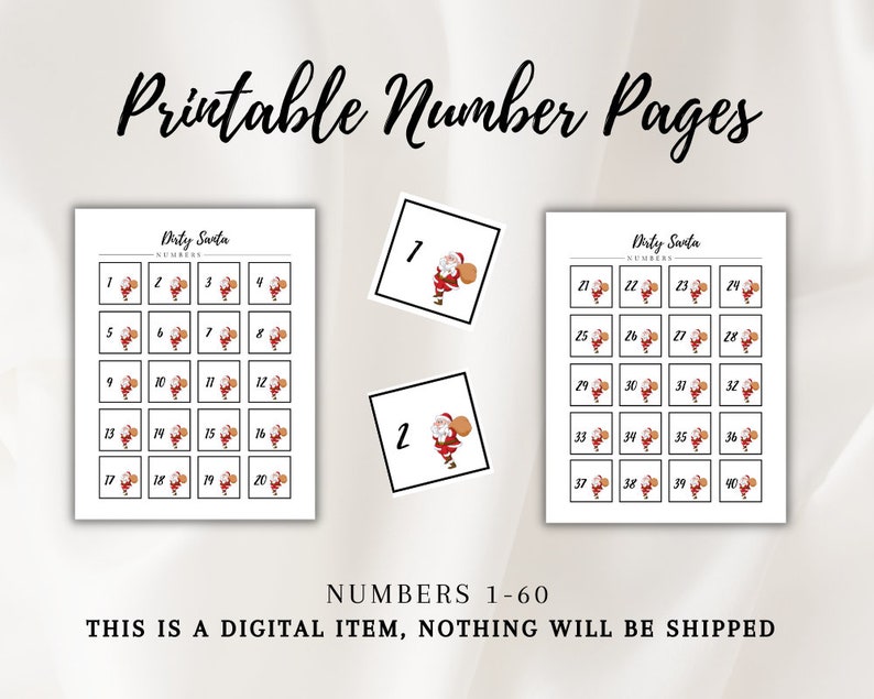 Dirty Santa Numbers, Dirty Santa Gift, Dirty Santa Rules, White