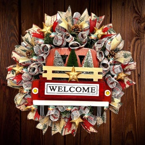 Red Truck, Welcome, Christmas, Winter Wreath