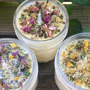 DISCONTINUED All Natural Aromatherapy Soy Wax Candle with Organic Herbs & Flowers - Gifts under 20 dollars