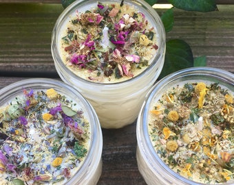 DISCONTINUED All Natural Aromatherapy Soy Wax Candle with Organic Herbs & Flowers - Gifts under 20 dollars