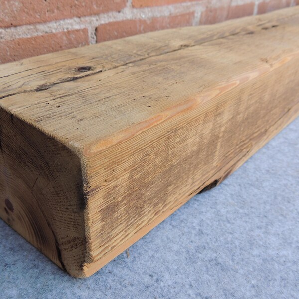 Reclaimed Wood Fireplace Mantel 41" x 6" x 4" - Pine Beam Fireplace Mantel - Rustic Decor - Picture Ledge - Solid Wood Mantel - Rusticbilt
