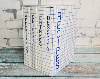 Postmodern 80s/90s Style Blue Grid Four Volume DIY Recipe Holder Book No. 1510