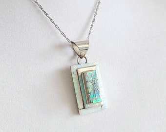 Southwestern Native American Larry Castillo Opal Starburst Pendant - New Mexico Artist - Fiery Opal Sterling Silver Pendant on Chain