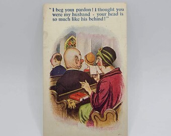 Antique “Bald Humor” Victorian Era Postcard - Blank Postcard - “I beg your pardon! I thought you were my husband...”