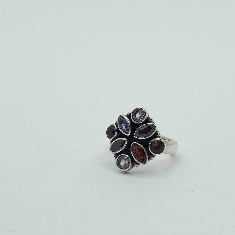 Size 5 14. Sterling Silver 925 Multi Gem Stone Multi Color Cocktail Ring