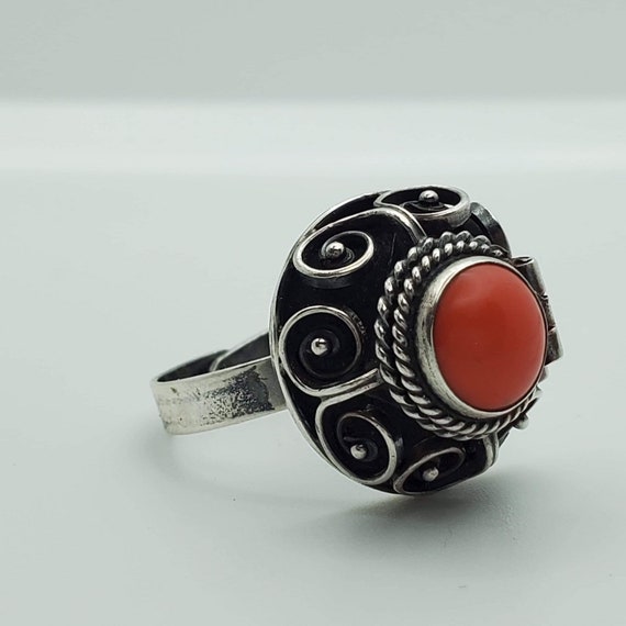 Vintage Sterling Silver Adjustable Size Coral Poi… - image 6