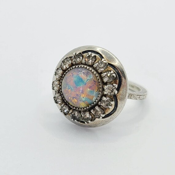 Antique Martelli Sterling Silver Faux Opal Ring W… - image 2
