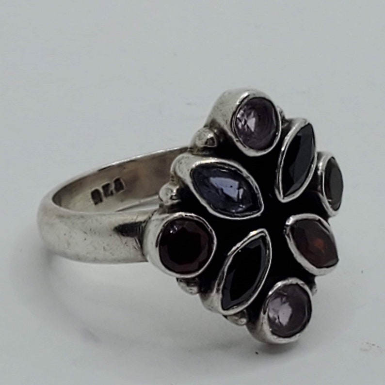 Size 5 14. Sterling Silver 925 Multi Gem Stone Multi Color Cocktail Ring