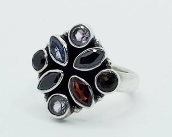 Sterling Silver 925 Multi Gem Stone, Multi Color Cocktail Ring. Size 5 1/4.