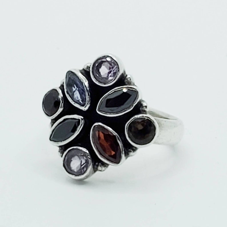 Size 5 14. Sterling Silver 925 Multi Gem Stone Multi Color Cocktail Ring