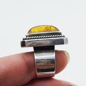 Sterling Silver Framed Amber Large Rectangular Solitaire Statement Ring by Lori Bonn. Signed image 5