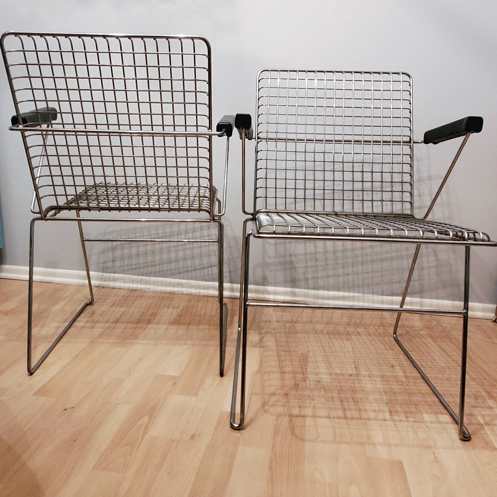 Pair of Mid Century Modern Chrome Wire Grid Stacking Chairs. Etsy