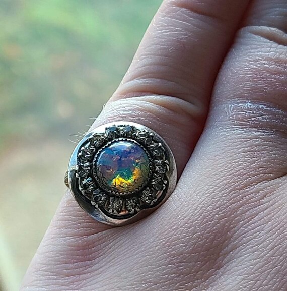 Antique Martelli Sterling Silver Faux Opal Ring W… - image 6