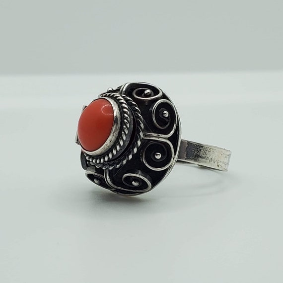 Vintage Sterling Silver Adjustable Size Coral Poi… - image 2