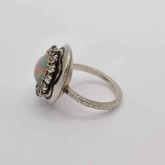 Antique Martelli Sterling Silver Faux Opal Ring W… - image 3
