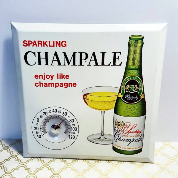 Vintage 8.5" Square WORKING NOS Sparkling Champale Thermometer, New Old Stock, "enjoy like champagne"  Gift For Him, Barware