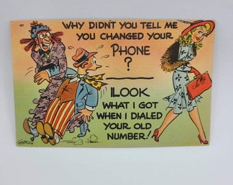 Funny “Why Didn’t You Tell Me You Changed Your Phone?” Vintage Blank Postcard - Funny Humor Postcard - Thinking of You Postcard