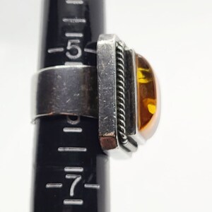 Sterling Silver Framed Amber Large Rectangular Solitaire Statement Ring by Lori Bonn. Signed image 6