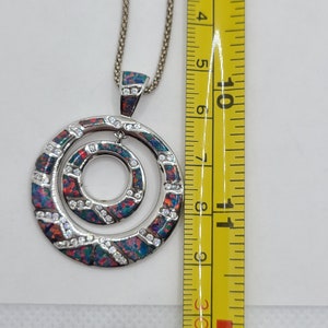 Faux Fire Opal Inlaid Sterling Silver Double Circle Pendant on 20 Sterling Silver Chain image 6