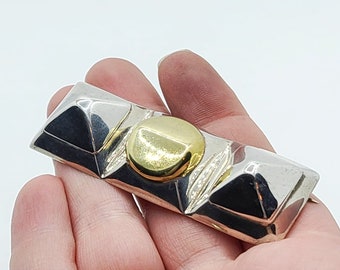 Sterling Silver and Brass Geometric Brooch