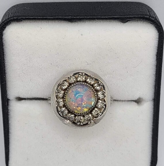 Antique Martelli Sterling Silver Faux Opal Ring W… - image 1