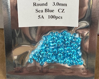 3MM Perfect Color and Quality Faceted Sea Blue Round CZ Machine Cut Loose Cubic Zirconia Gemstone Sold in packages of 12 pieces sky blue