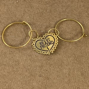 Brincos de argola pequenos de ouro 14 quilates, 12 mm, ouro 14 quilates sólido, 1/2 pol. de diâmetro, vendidos como 1 par com um pingente Break Apart Best Friends para compartilhar