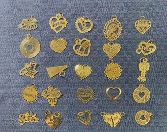 Vintage 25 14 Karat Gold Charms with Sayings for best Friends, Miz pah, Daughter special, record,flowers ,hearts  and lots more