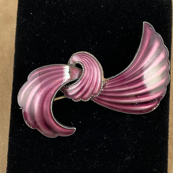 Vintage Antique Stunning 925 Sterling Silver From Norway a Fabulous Glowing Deep Purple Styled Ribbon brooch, Pin
