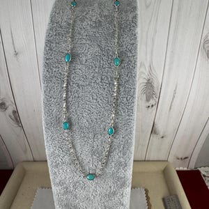 Sterling Silver Twisted Serpentine 14.5 inch Chain and 3x5 Cabochon Turquoise Double Face Gem Stones teen size