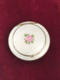 Vintage FMCO Gold Filled Compact Mirror: Guilloche Enamel Pink Rose