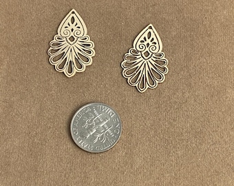 14K Gold Filled Etched French Earring Charms: Modern Antefix Pair