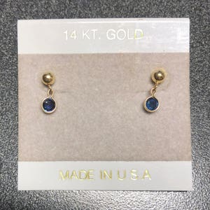 Sapphire Dangle Earrings: 14K Yellow Gold Ball Studs