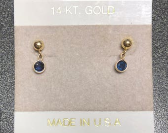 Sapphire Dangle Earrings: 14K Yellow Gold Ball Studs