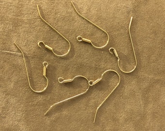 14 Karat Yellow Gold French Ear Wires (French Hook) with 14k Gold Coil sold in 1 Pair package marked 14K gold