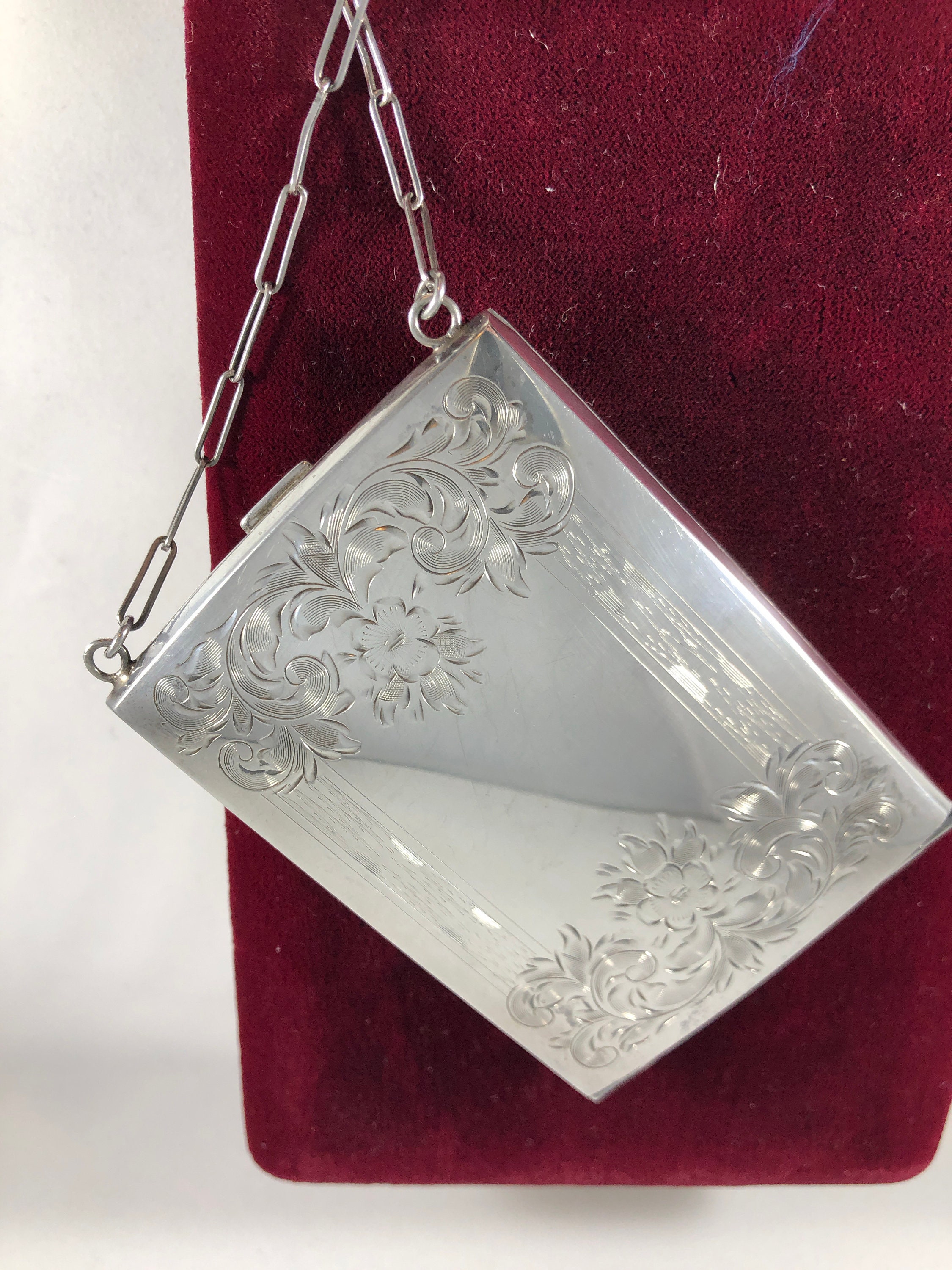 ヴィンテージ】STERLING SILVER 銀製コンパクト Vintage Sterling Silver 1920s Compact Purse: Art Deco Floral