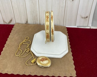 Vintage Retro Michaela Frey 18 Inch Vermeil Rope Necklace Pendant Locket with 2 Bangle Breacelets matching