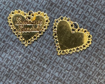 Vintage Charms  "Someone Special" etched into a Filigree Lace Heart 5/8 by 11/16 Inch in size made from 12th thickness 14 Karat Gold Sheet