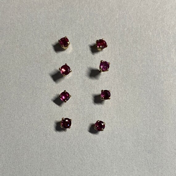 Ruby Studs: 3MM Red Ruby, 14K Gold Settings - image 3