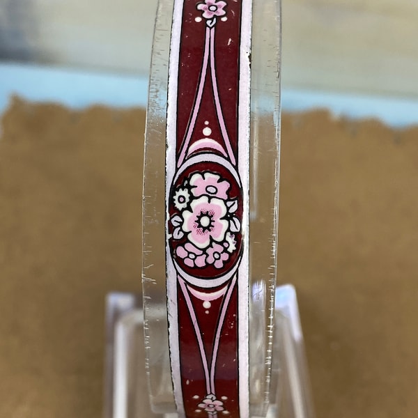 Vintage Michaela Frey with lots of Maroon, Pink, White, spring bouquet Floral Enamel Art Nouveau design Bangle Bracelet