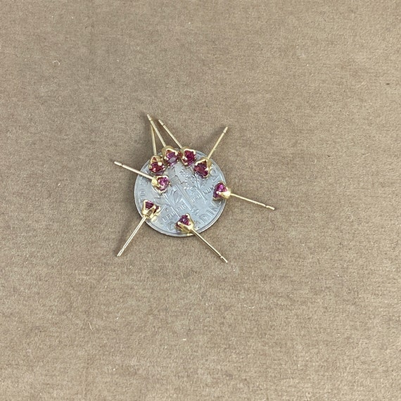 Ruby Studs: 3MM Red Ruby, 14K Gold Settings - image 2