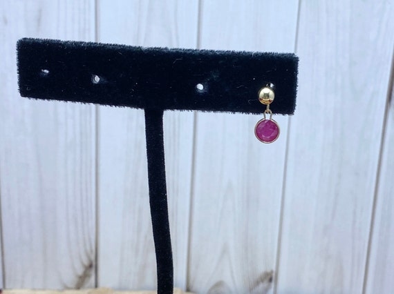 14K Gold Ruby Stud Earring: Red Bezel Drop (Singl… - image 2
