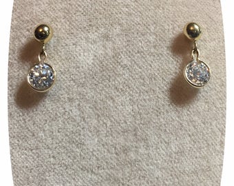 14K Yellow Gold Cubic Zirconia Dangle Earrings: 1 Carat Diamond Look