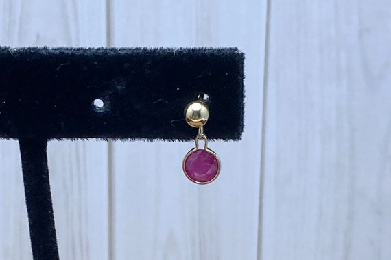 14K Gold Ruby Stud Earring: Red Bezel Drop (Singl… - image 4
