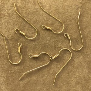 14 Karat Yellow Gold French Ear Wires (French Hook) with 14k Gold Coil sold in 1 Pair package marked 14K gold