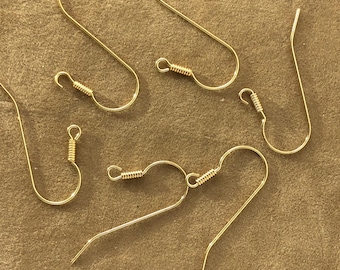 14K Yellow Gold French Ear Wires with Coil: 1.25&quot; Shepherd&#39;s Hooks